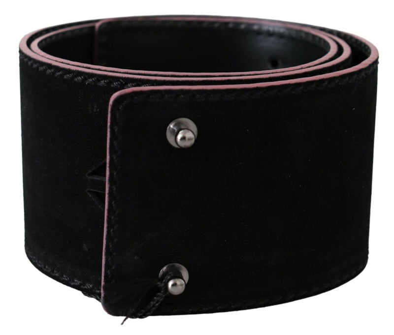 Elegant Wide Leather Fashion Belt with Metal Accents Costume National