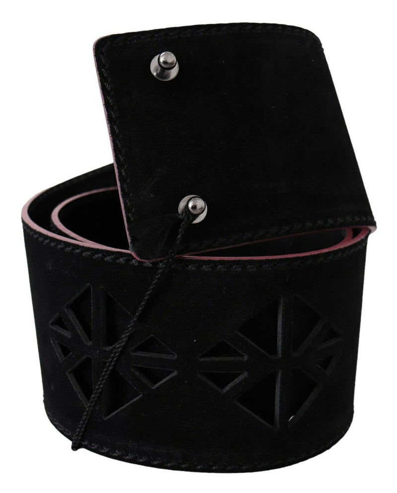 Elegant Wide Leather Fashion Belt with Metal Accents Costume National