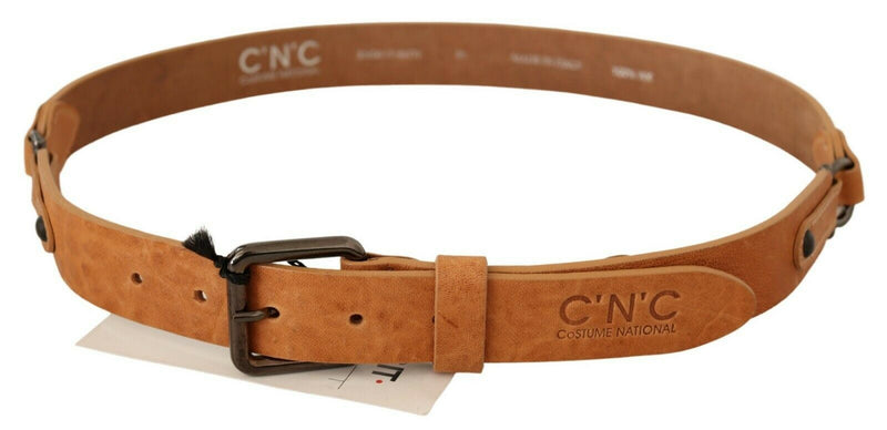 Elegant Light Brown Fashion Belt with Black-Tone Buckle Costume National