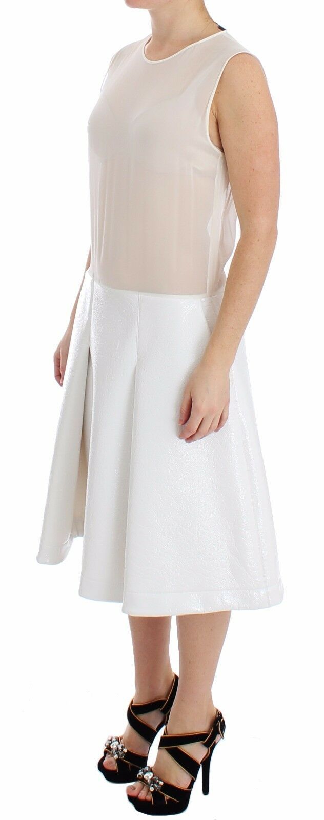 Elegant White Silk-Wool Blend Tank Dress Koonhor