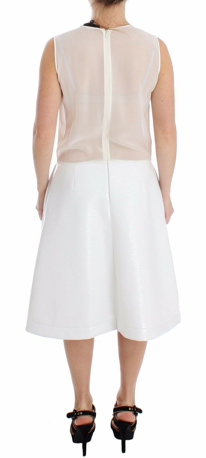 Elegant White Silk-Wool Blend Tank Dress Koonhor