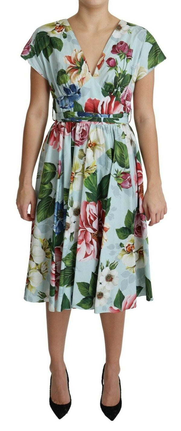 Floral Elegance V-Neck Cotton Dress Dolce & Gabbana