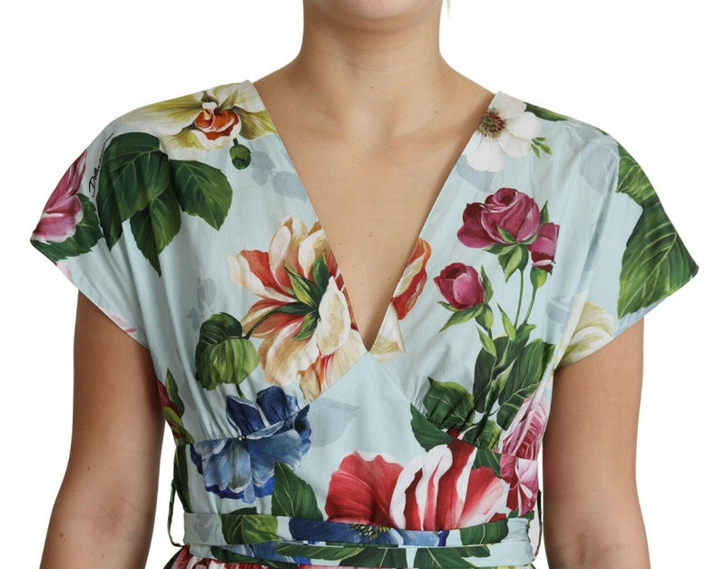 Floral Elegance V-Neck Cotton Dress Dolce & Gabbana