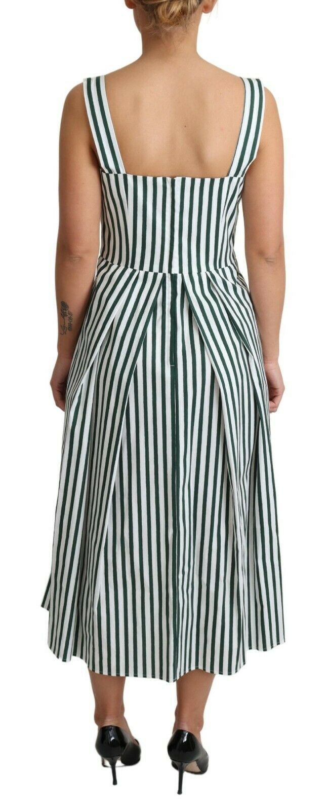 Chic Sleeveless A-Line Dress in White & Green Dolce & Gabbana