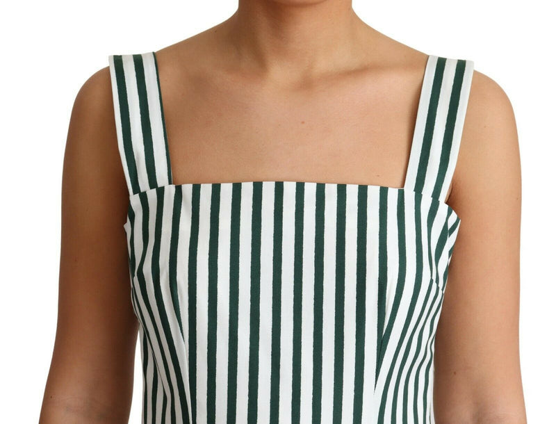 Chic Sleeveless A-Line Dress in White & Green Dolce & Gabbana