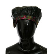 Elegant Black Beret Cap with Floral Lining Dolce & Gabbana