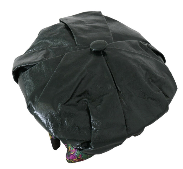 Elegant Black Beret Cap with Floral Lining Dolce & Gabbana