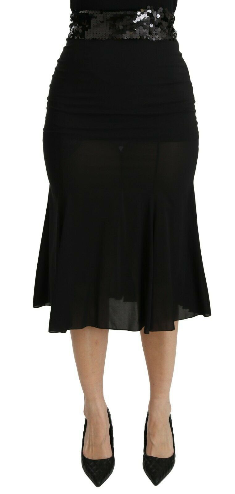 Chic High Waist Black Silk Blend Skirt Dolce & Gabbana