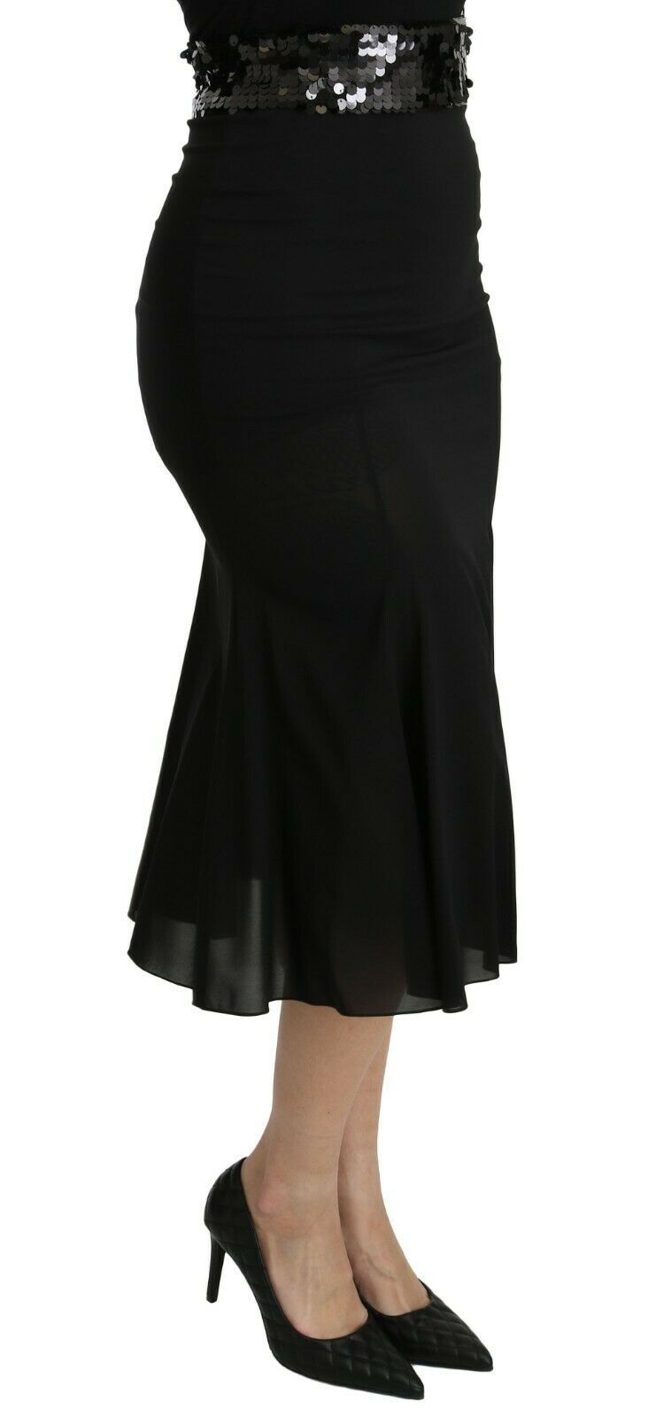 Chic High Waist Black Silk Blend Skirt Dolce & Gabbana