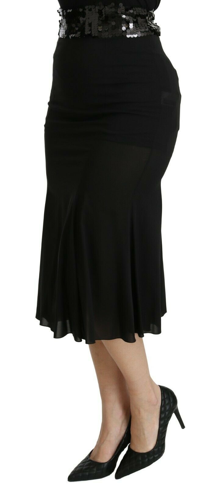 Chic High Waist Black Silk Blend Skirt Dolce & Gabbana