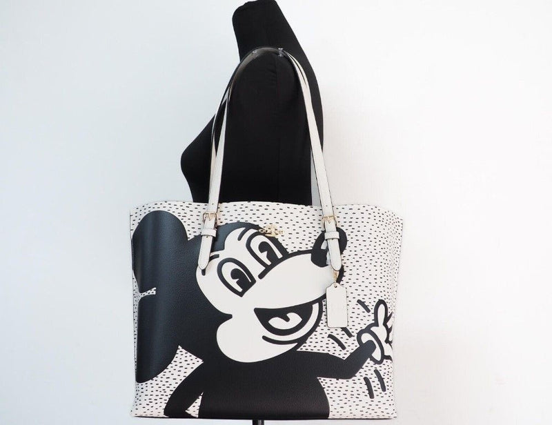 (C6978) Mickey Mouse X Keith Haring Mollie Large Leather Shoulder Tote Bag COACH