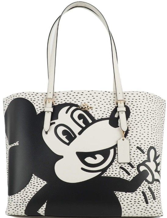 (C6978) Mickey Mouse X Keith Haring Mollie Large Leather Shoulder Tote Bag COACH