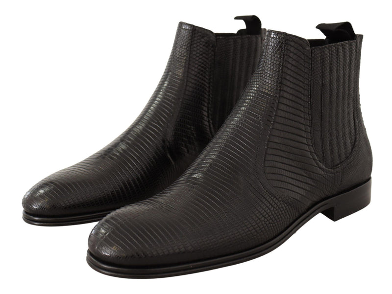 Elegant Black Leather Lizard Skin Derby Boots Dolce & Gabbana