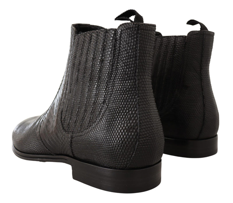 Elegant Black Leather Lizard Skin Derby Boots Dolce & Gabbana