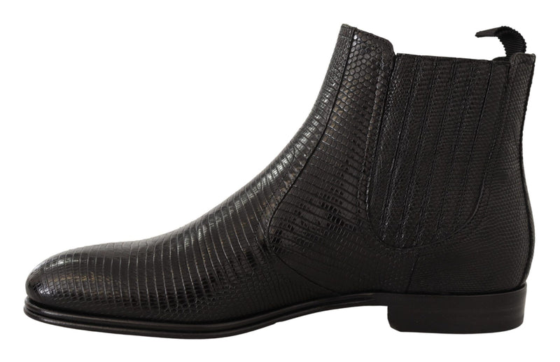 Elegant Black Leather Lizard Skin Derby Boots Dolce & Gabbana