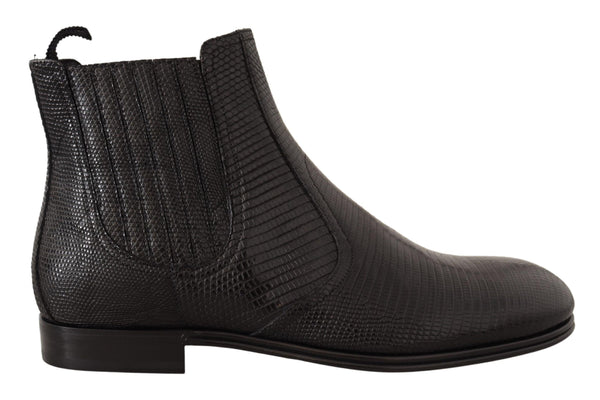 Elegant Black Leather Lizard Skin Derby Boots Dolce & Gabbana