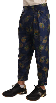 Exquisite Peacock Print Silk Trousers Dolce & Gabbana