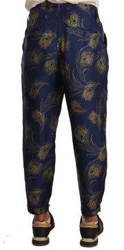 Exquisite Peacock Print Silk Trousers Dolce & Gabbana