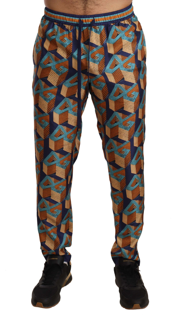 Elegant Silk Jogger Pants with Vibrant Print Dolce & Gabbana