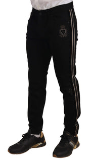 Heraldic Embroidered Slim Fit Black Jeans Dolce & Gabbana