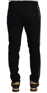 Heraldic Embroidered Slim Fit Black Jeans Dolce & Gabbana