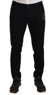 Heraldic Embroidered Slim Fit Black Jeans Dolce & Gabbana