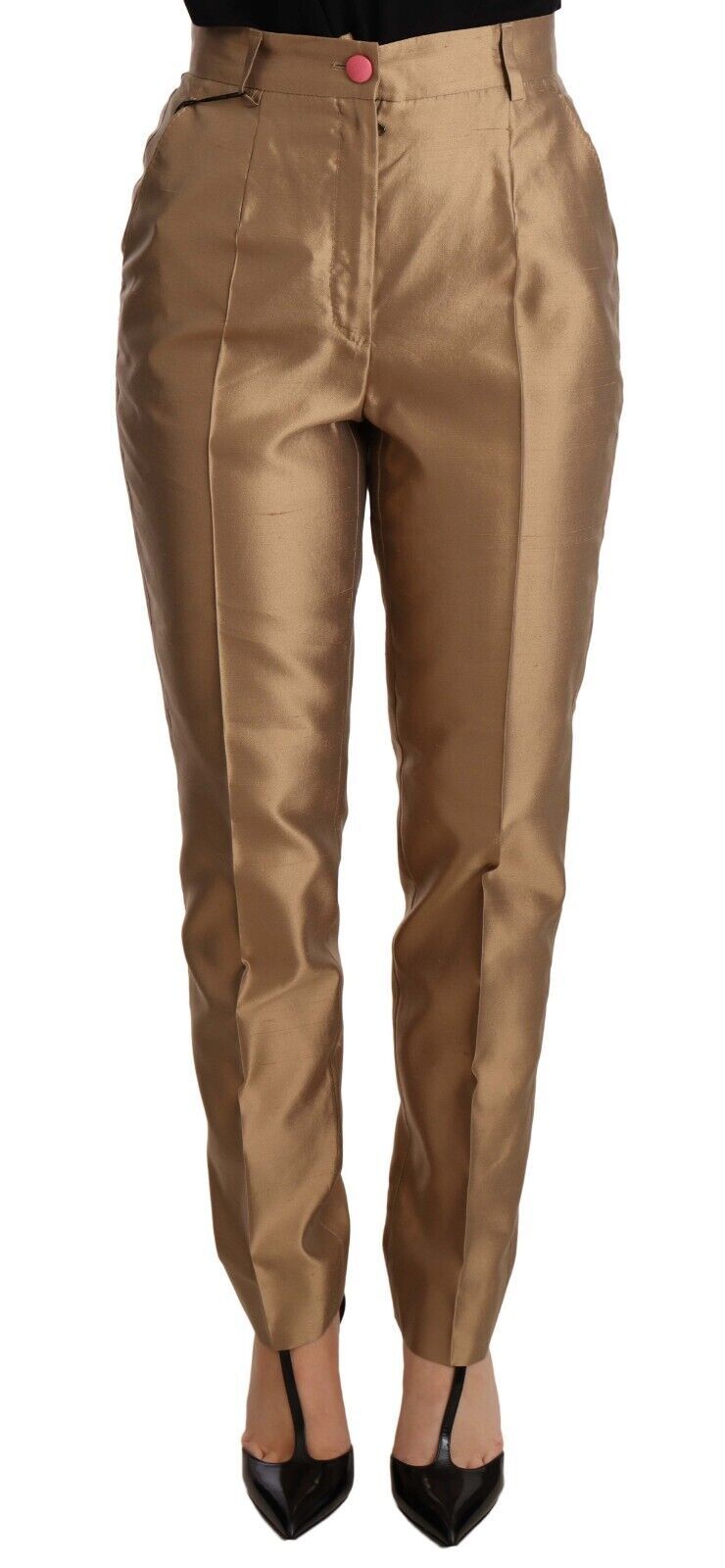 Elegant Tapered Silk Trousers in Gold Dolce & Gabbana