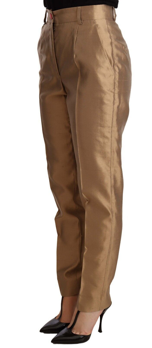 Elegant Tapered Silk Trousers in Gold Dolce & Gabbana