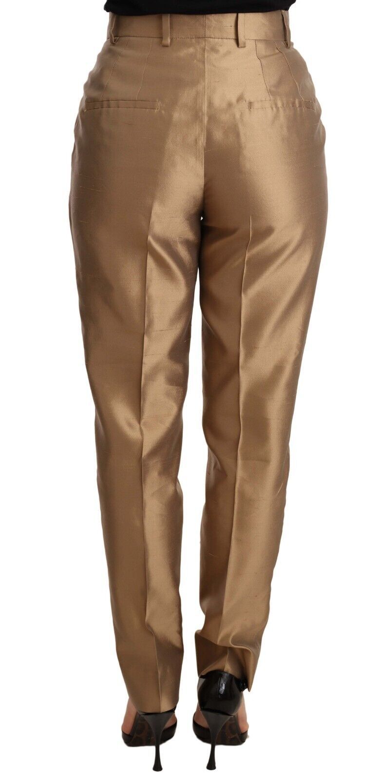 Elegant Tapered Silk Trousers in Gold Dolce & Gabbana