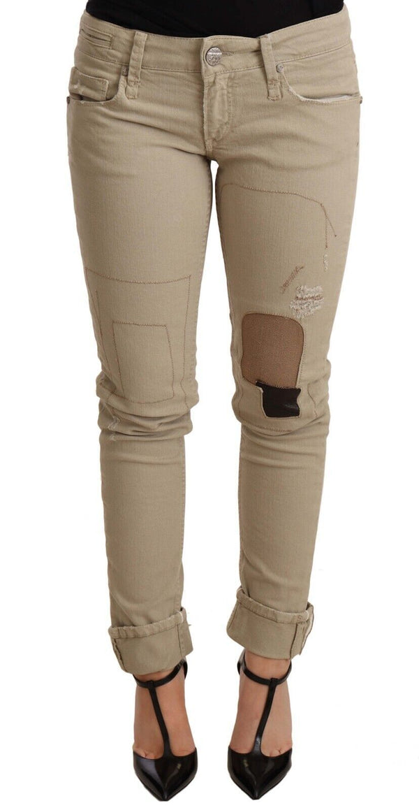 Beige Cotton Slim Fit Chic Jeans Acht