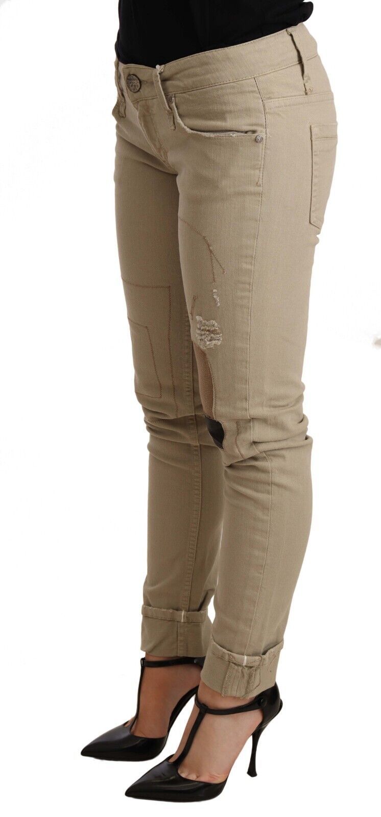 Beige Cotton Slim Fit Chic Jeans Acht