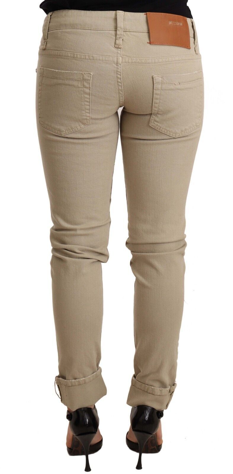 Beige Cotton Slim Fit Chic Jeans Acht