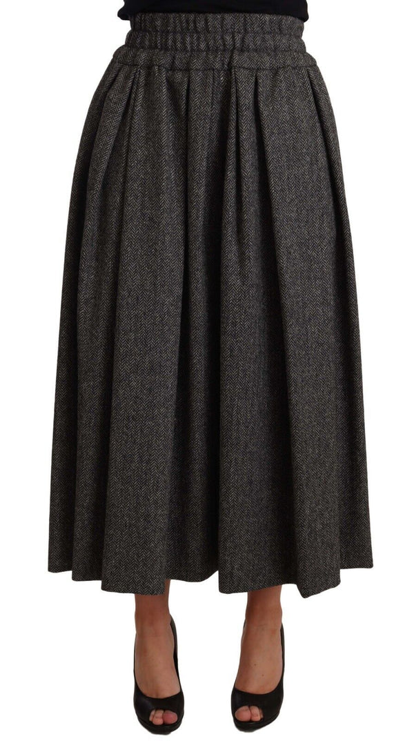 Elegant A-Line Midi Wool Skirt in Gray Zigzag Dolce & Gabbana
