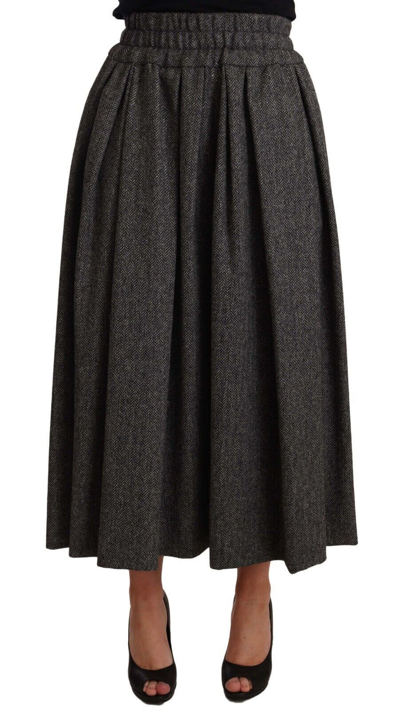 Elegant A-Line Midi Wool Skirt in Gray Zigzag Dolce & Gabbana