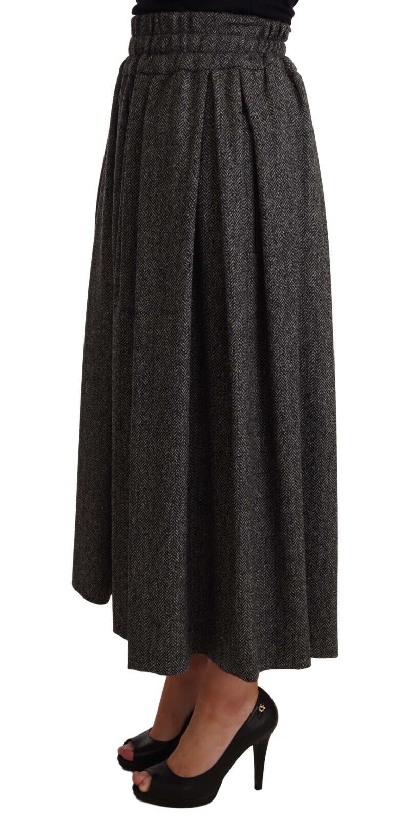 Elegant A-Line Midi Wool Skirt in Gray Zigzag Dolce & Gabbana