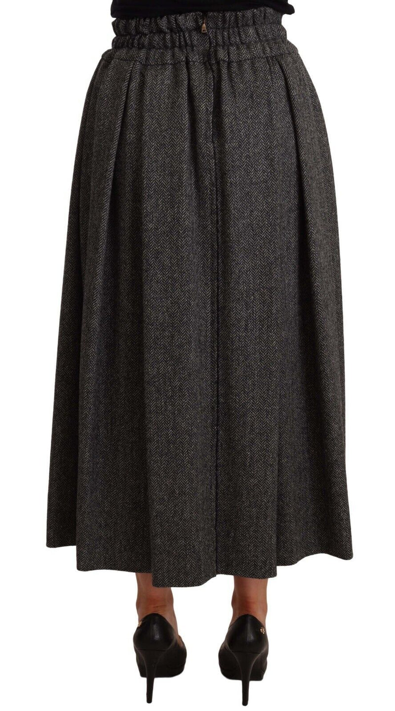 Elegant A-Line Midi Wool Skirt in Gray Zigzag Dolce & Gabbana