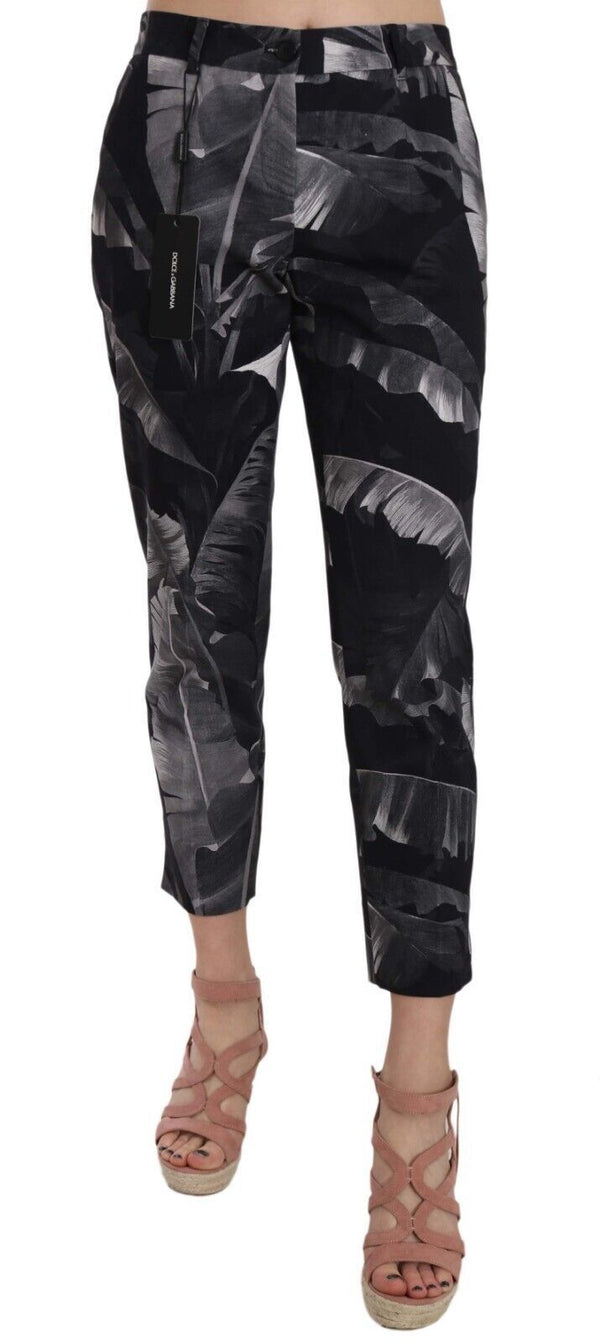 Elegant Black Banana Leaf Print Capri Pants Dolce & Gabbana