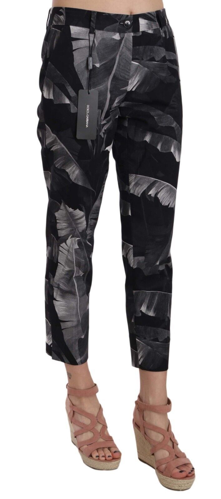 Elegant Black Banana Leaf Print Capri Pants Dolce & Gabbana