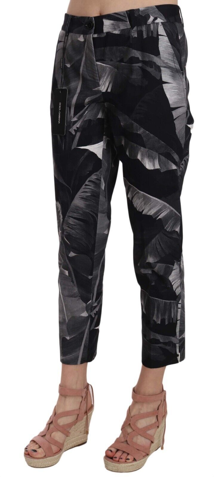 Elegant Black Banana Leaf Print Capri Pants Dolce & Gabbana