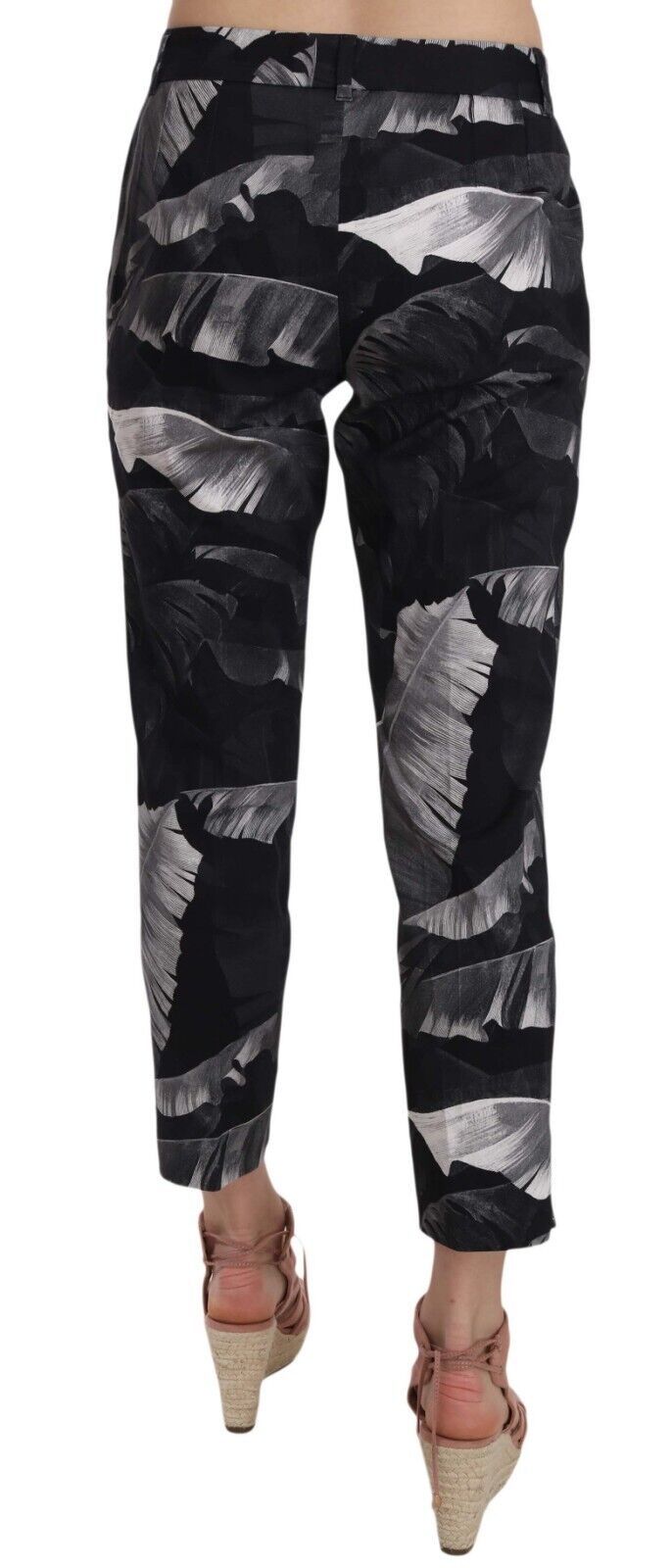 Elegant Black Banana Leaf Print Capri Pants Dolce & Gabbana