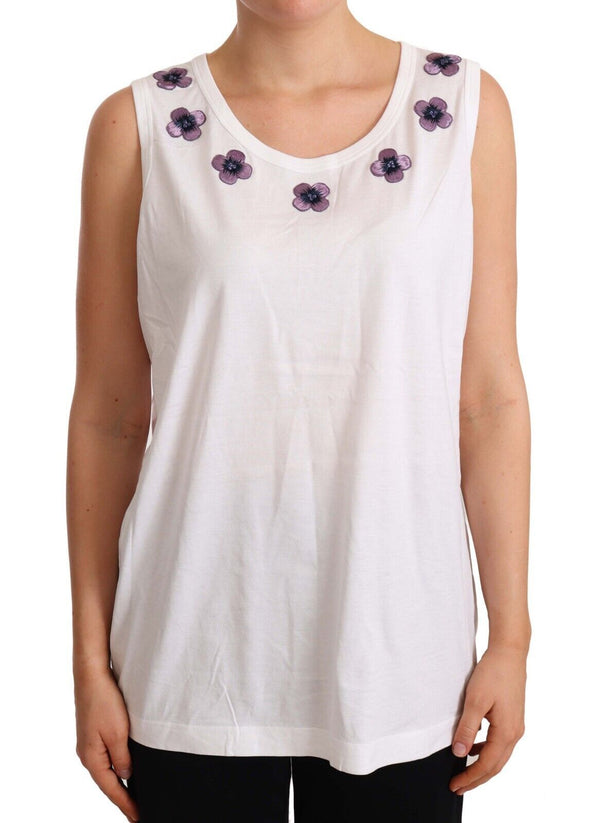 Floral Trim Logo Tank Top in White Dolce & Gabbana