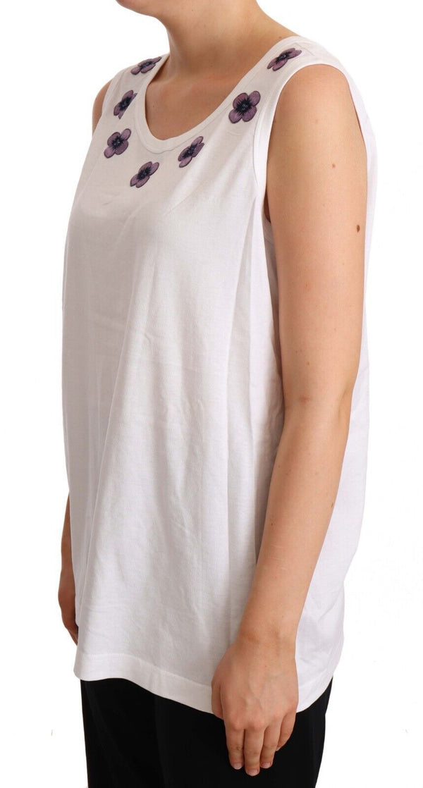 Floral Trim Logo Tank Top in White Dolce & Gabbana