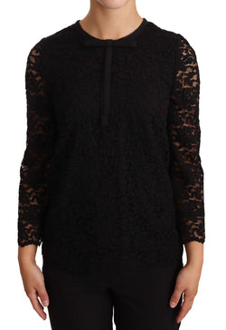 Elegant Black Floral Lace Long Sleeve Top Dolce & Gabbana