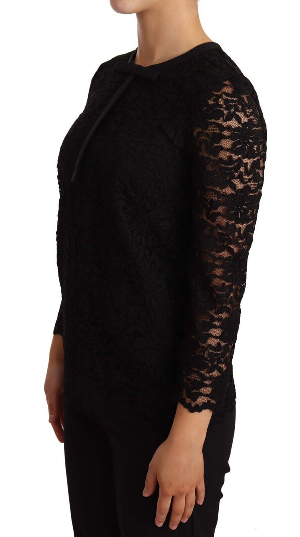 Elegant Black Floral Lace Long Sleeve Top Dolce & Gabbana