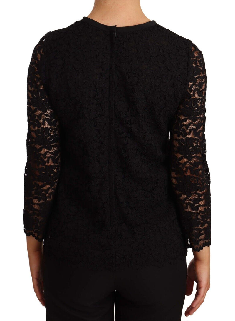 Elegant Black Floral Lace Long Sleeve Top Dolce & Gabbana