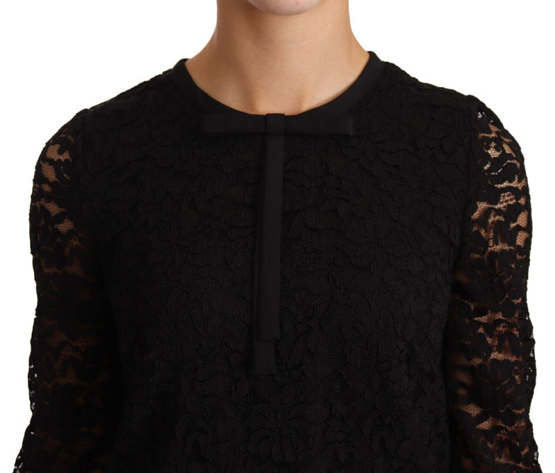 Elegant Black Floral Lace Long Sleeve Top Dolce & Gabbana