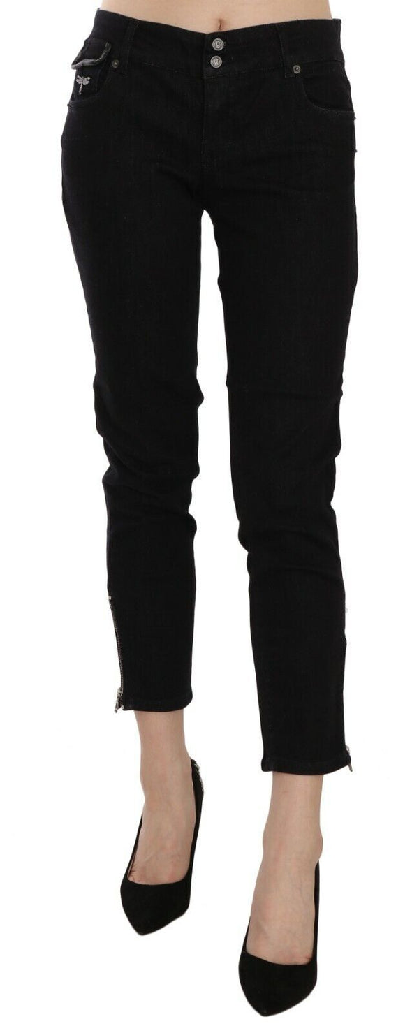 Chic Black Mid Waist Slim Cropped Jeans John Galliano