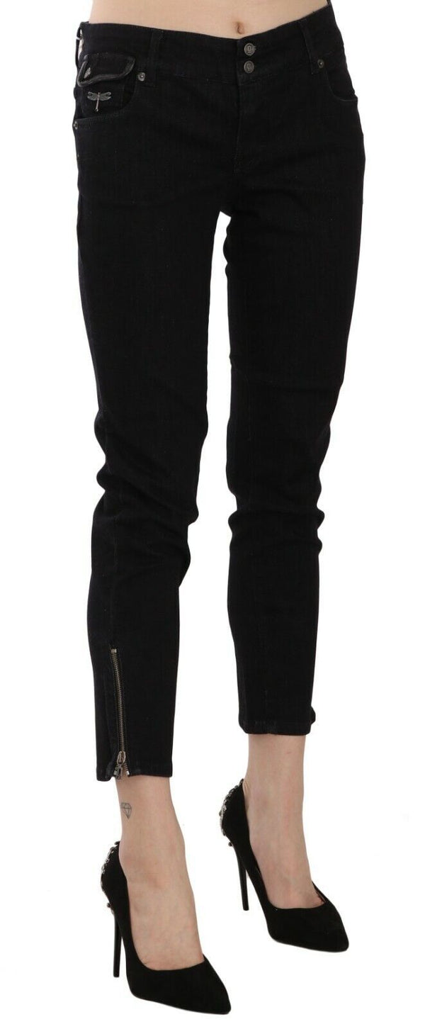 Chic Black Mid Waist Slim Cropped Jeans John Galliano