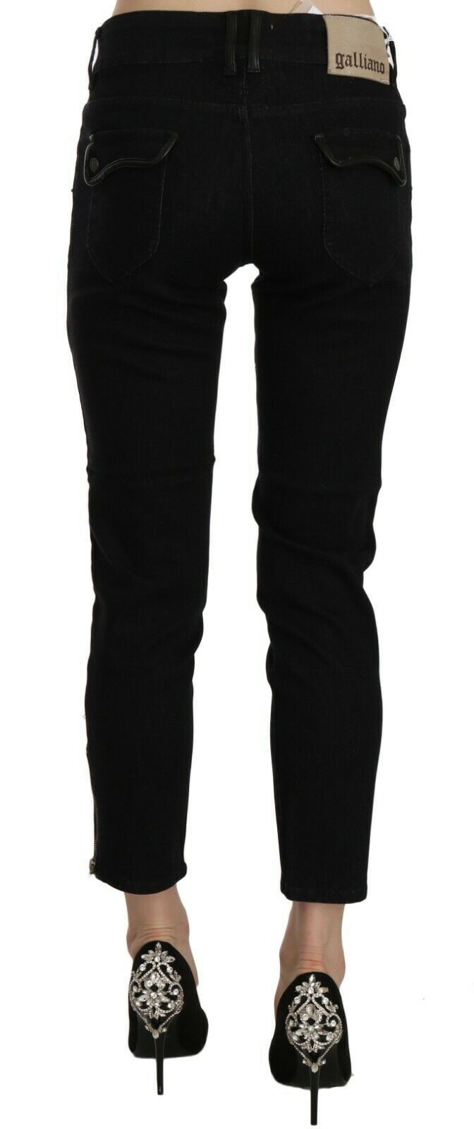Chic Black Mid Waist Slim Cropped Jeans John Galliano