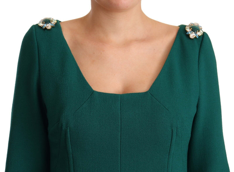 Emerald Green Midi Sheath Dress with Crystal Brooch Dolce & Gabbana